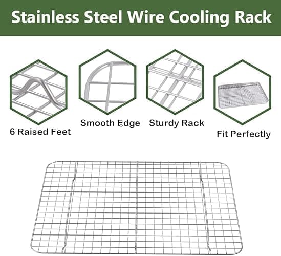 ROTTAY Baking Sheet with Rack Set (2 Pans + 2 Racks), Stainless Steel Cookie Sheet with Cooling Rack, Nonstick Baking Pan, Warp Resistant & Heavy Duty & Rust Free, Size 16 x 12 x 1 Inches - 16" X 12" X 1" thumbnail 6