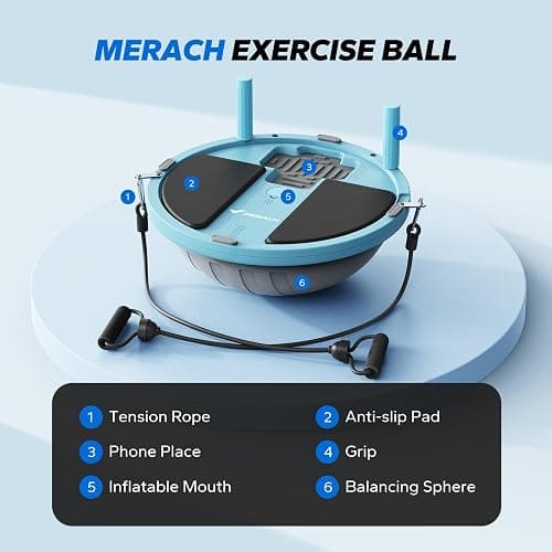 MERACH Balance Ball Trainer, 18 Inch Half Exercise Ball with Resistance Bands and Foot Pump, Half Yoga Ball for Core Strength Training, 450lb Capacity thumbnail 8