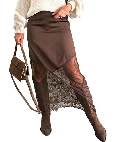 Women Lace Patchwork Skirts High Waist A Line Y2K Elegant Maxi Long Skirts Party Boho Skirt - Image 1