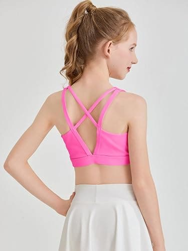 Haloumoning Girls Training Bra Kids Strappy Back Scoop Neck Bras Yoga Running Dance Sports Bras 5-14 Years thumbnail 2
