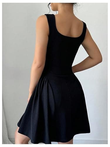 GORGLITTER Black Dress for Women A Line Sleeveless Swing Flared Square Neck Dress Ruffle Mini Tank Sundress, XS-XXL thumbnail 2