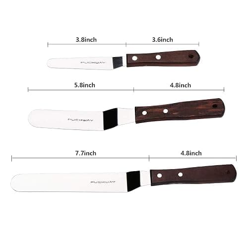PUCKWAY Offset Cake Icing Spatula Set of 3 Professional Stainless Steel Decorating Frosting Spatulas (4"-6"-8" Flexible Resistant Blade) Angled with Wooden Handle thumbnail 3