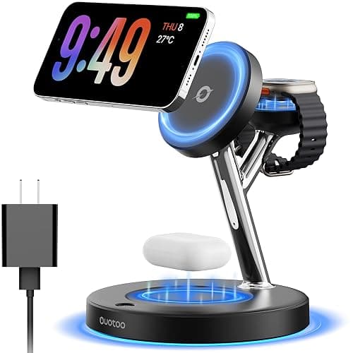 3 in 1 Mag-Safe Wireless Charger Stand for iPhone Apple Watch AirPods | Adjustable Blue Ambient Light,15W Magnetic Charging Station for iPhone 17 16 15 14 13 12 Series wireless charging station - Image 1