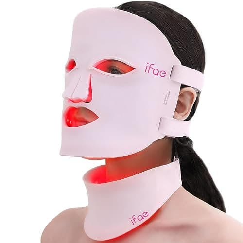 IFAE LED Gesichtsmaske, 630nm&830nm Silikon Rotlichtlampe Gesicht, 396 Chips Rotlicht Maske Gesicht mit 5/10/15/20 Timer, Gesichts & Halsmaske, Wiederaufladbar und Ergonomisches Design(Hellrosa) - Image 1