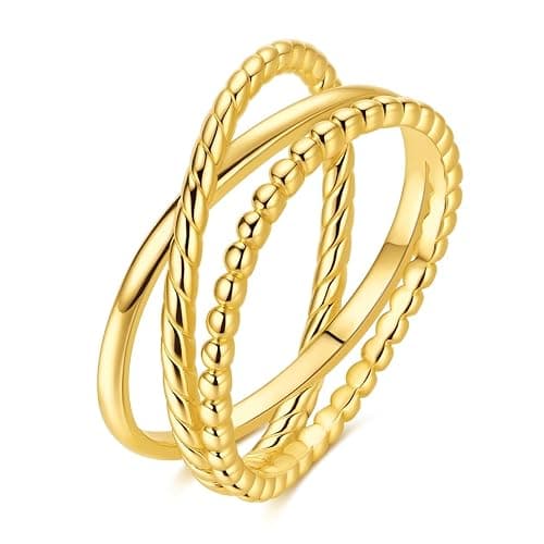 NARMO 925 Sterling Silver Rings for Women Entwined Line Cubic Zirconia Gold Plated Band Statement Rings Size 6-9 - Image 1