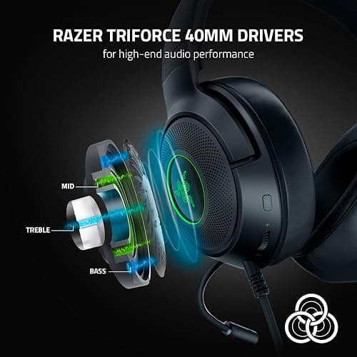 Razer Kraken V3 X Wired USB Gaming Headset: Lightweight Build - Triforce 40mm Drivers - HyperClear Cardioid Mic - 7.1 Surround Sound - Chroma RGB Lighting - Black thumbnail 3