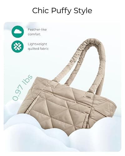 BAGSMART Tote Bag for Women, Puffy Tote Bag with Zipper, Large Quilted Shoulder Bag with Compartments for Travel, Work, Gym thumbnail 3