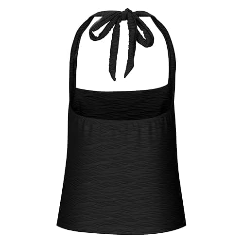 Women's Ruched Halterneck Y2K Crop Tops Tie Back Sleeveless Slim Fit Cami Top Teen Girls Textured Square Neck Shirts thumbnail 4