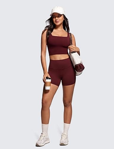 CRZ YOGA Butterluxe Square Neck Longline Sports Bras for Women - Workout Crop Tank Tops Padded Yoga Camisole thumbnail 5