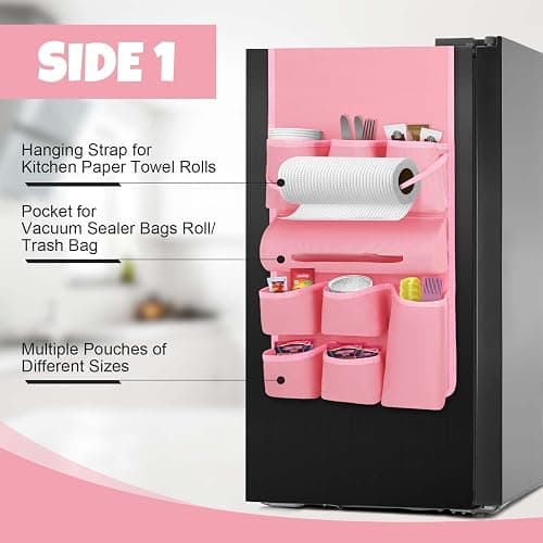 Weysat Mini Fridge Organizer with 14 Pocket Dorm Essential Dust Cover for Household Refrigerator Mini Fridge Hanging Caddy Organizer Storage Bag for Kitchen Dorm Office Home School(Classic,Pink) thumbnail 3