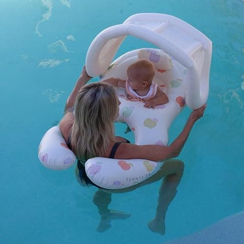 Sunnylife Float Together Baby Seat with Canopy | Inflatable Infant Pool Float, Soft Leg Cradles & Headrest | Non-Toxic Phthalate-Free PVC | Fits 24–33 lbs | Apple Sorbet thumbnail 2
