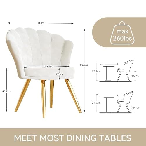Aivermeil Esszimmerstühle Samt • Muschelsessel mit Rückenlehne & Armlehnen • Schminktisch Stuhl • Polstersessel Elegant • Akzentstuhl mit Gold Metallbeinen Accent Chair • Weiß thumbnail 2
