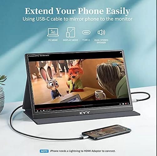 KYY Portable Monitor 15.6inch 1080P FHD USB-C, HDMI Computer Display HDR IPS Gaming Monitor w/Premium Smart Cover & Screen Protector, Speakers, for Laptop PC MAC Phone PS4 Xbox Switch thumbnail 10