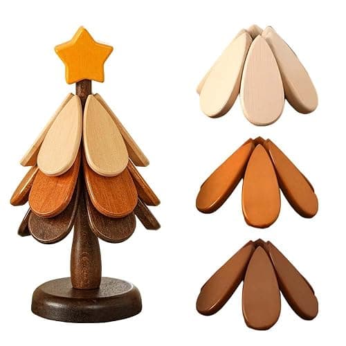 Untersetzer Holz Set für Baumkunst, 2026 Neu Weihnachtsbaum Topfuntersetzer Faltbare, 3/4 Holzuntersetzer + 1 Ständer Küchenzubehör für heiße Töpfe, Pfannen, Schüssel, Pfannenschoner (3Pcs #B) - Image 1