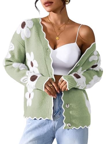 Pink Queen Fuzzy Sweater Cardigan for Women 2025 Fashion Long Sleeve Flower Outerwear Button Down Open Front Cardigan Coat - Image 1