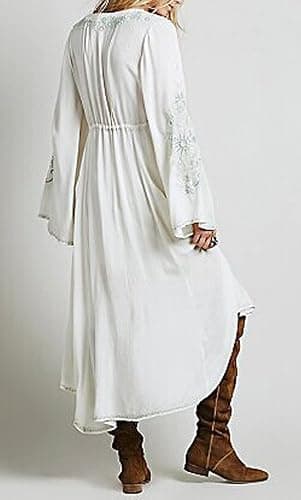 R.Vivimos Womens V Neck Bell Sleeve Vintage Floral Embroidered High Low Long Dresses thumbnail 2