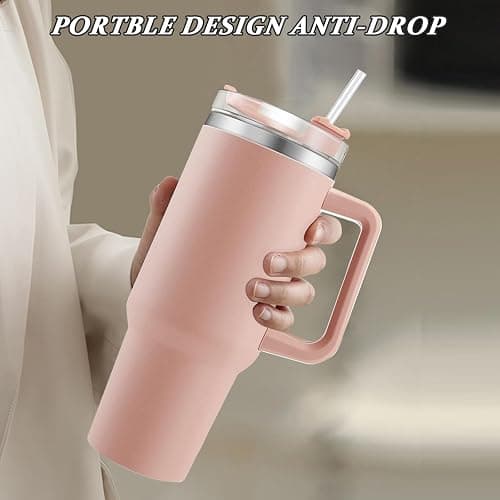 Euleryoo 40oz Gobelet de voyage，isolée sous vide acier inoxydable avec paille et couvercle，Tasse à café à paroi tasse de voyage isotherme pour garder les boissons froides et chaudes Rose thumbnail 2