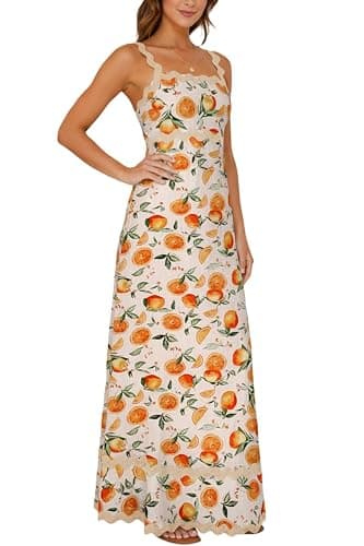 LunaJany Women's Classy Sleeveless Lemon Print Maxi RIC Rac Dress thumbnail 2