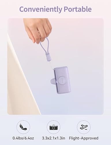 RORRY Mini Portable Charger USB C, 10000mAh PD 22.5W Fast Charging Small Power Bank, Travel Essential Battery Pack for iPhone 17/16/15 Series and Apple Watch Ultra/11/10/9/SE, iPad, Purple thumbnail 7