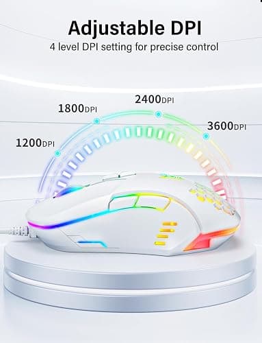 ONITOON Wired USB Mouse, Computer Mouse with RGB Lighting, 4 Adjustable DPI, Ergonomic Optical Office Mouse, 7 Buttons Corded Mice for Window/PC/Laptop/Desktop/Mac/Chromebook, White thumbnail 4