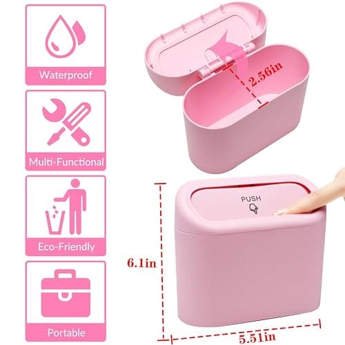 SGLRT Car Trash Can Bin with Lid - Universal Vehicle Mini Leakproof Garbage Can Bin with 20pcs Trash Bags Can Organizer Storage for Front Back Seat Accessories for Auto Office Bedroom Home(Pink) thumbnail 2