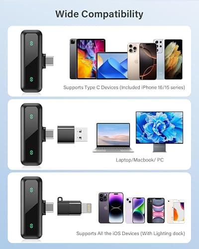 Wireless Lavalier Microphone for iPhone 15/16-2 Pack USB-C Mini Mic for iPhone, Android, iPad with Noise Cancelling & LED Display, Crystal Clear Recording for TikTok, YouTube, Podcast, Vlogging thumbnail 7