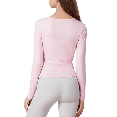 Women Wrap Tie Top Y2k Long SLeeve Ballet Workout Yoga Shirt Coquette Blouses thumbnail 2