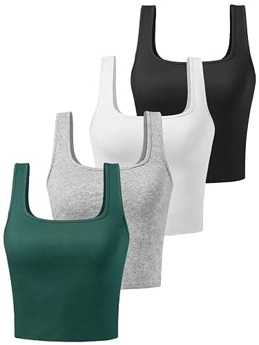 Joviren Cotton Workout Crop Tank Top for Women Racerback Yoga Tank Tops Athletic Sports Shirts Exercise Undershirts 4 Pack - Image 1