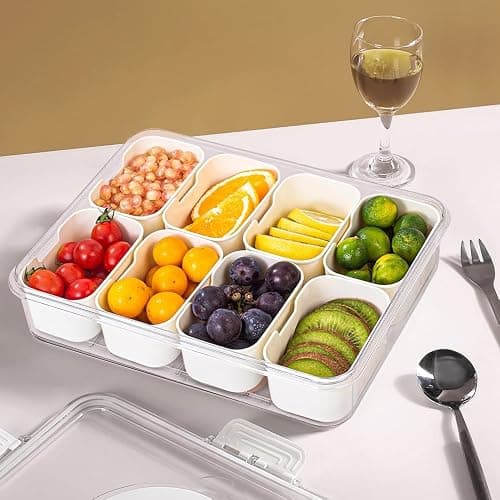 KocelFir Snack Box Container, 2 Pack Divided Serving Tray with Lid and Handle Snackle Box Container, Snack Organizer for Adults Fruit, Veggie, Perfect for Party, Entertaining thumbnail 2
