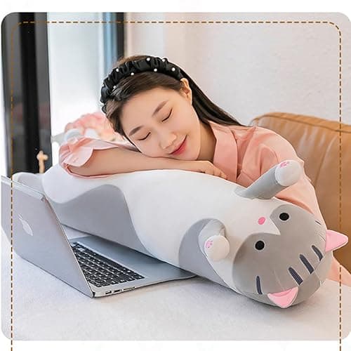 Rexinc Long Gray Cat Plush Pillow Toy Sleeping Pillow Cute Cartoon Cat Stuffed Animals Soft Long Body Pillow Gift for Kids(35.43in) thumbnail 8