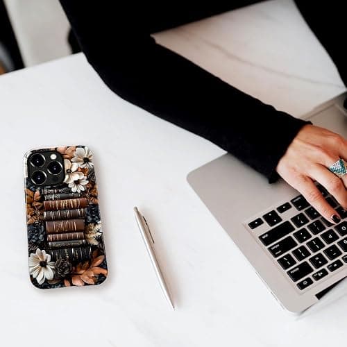 Case for iPhone 15 Pro,Vintage Books Dark Flowers Phone Case Slim Silicone Shockproof Cover for Girls Women（Glossy & Durable） thumbnail 5