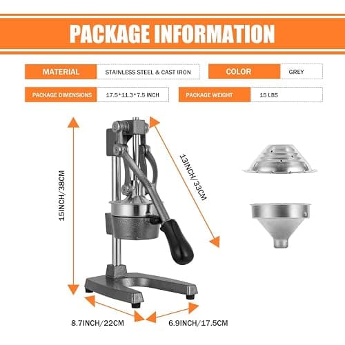 Gowintech Commercial Heavy Duty Cast Iron Hand Press Manual Orange Citrus Lemon Lime Grapefruit Pomegranate Fruit Juice Squeezer Machine with Stainless Steel Cup Grey thumbnail 2