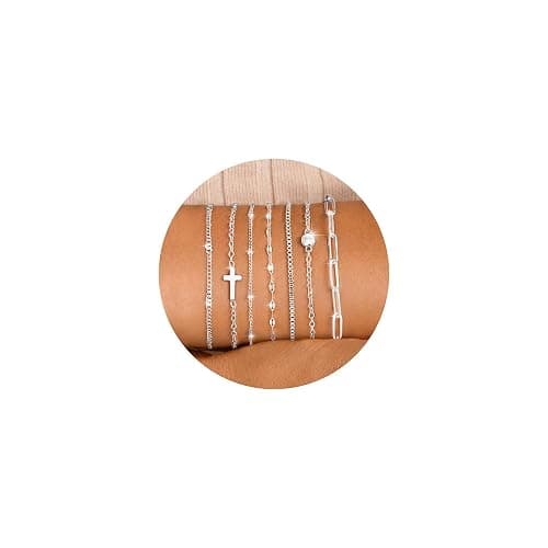 Yoosteel Silver-Plated Bracelets for Women - Dainty Silver-Plated Bracelets Set for Women Trendy Minimalist Simple Layered Bracelet Stack Waterproof Trendy Jewelry Gifts for Women - Image 1