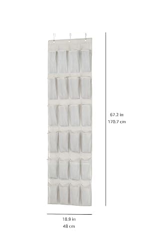 Amazon Basics 24 Medium Mesh Pocket Over-the-Door Hanging Shoe Organizer, Space Saving Shoe Storage, Light Grey | Over-the-Door, 24 thumbnail 2