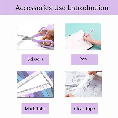 suniya Office Supplies,Desk Accessories,Tape Holder,Stapler,Scissor,Staple Remover,Box of Binder Clips,Staples,Ballpoint Pen,Lndex Tabs,Clear Tape,Office Supplies Set(Purple) thumbnail 5