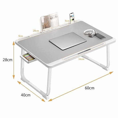 Laptop Desk for Bed, Laptop Bed Tray Table, Foldable Laptop Table with Storage Drawer and Book Stand, Laptop Bed Table for Writing Working Reading (Gray) thumbnail 2