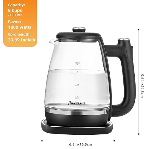 Electric Kettle Glass Kettle with Blue LED, Fast Boil Quiet Electric Glass Kettle, 1.8L, 1800W, Boil-Dry Protection, BPA Free (Removable lid) - Removable lid thumbnail 2