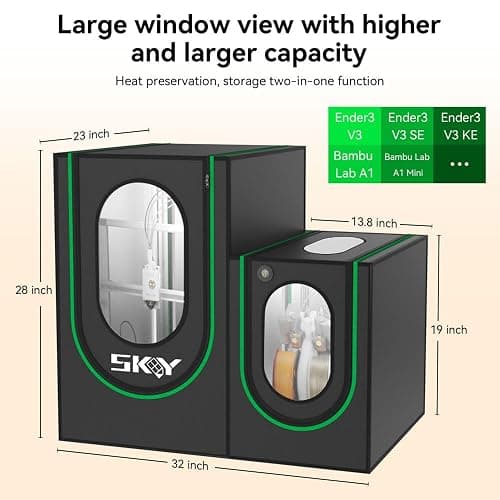 2 in1 3D Printer Enclosure with Storage Box LED Light,Thermo-Hygrometer, Fireproof Dustproof Tent Constant Temperature Protective Cover 820*600*720mm for Bambu Lab A1,A1 Mini,Ender3 Series, Ender3 Neo thumbnail 3