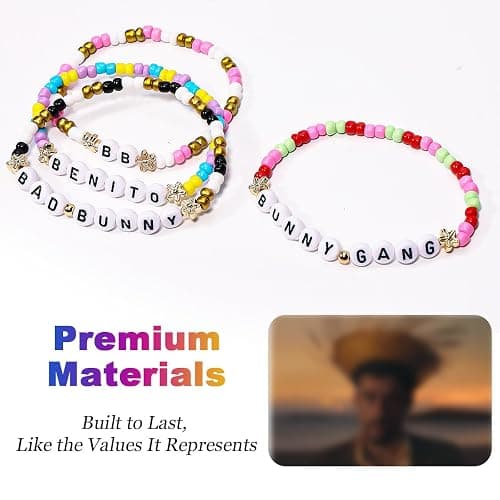 AICase for Bad Bunny Concert Inspired Merch Bracelets 4 Pcs Stackable Stretch Friendship Beaded Singer Bracelets for Bad-Bunny Merchandise Jewelry Music Lovers Birthday Gifts for Fans thumbnail 3