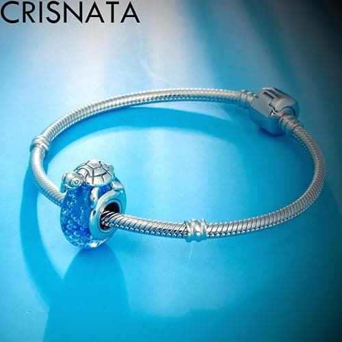 CRISNATA Ozean Leben Thema Charm-925 Sterling Silber Murano Schildkröte/Delfin, Manta Ray, Tropische Seepferdchen Anhänger, vergoldete Openwork Perlen, passt europäische Meer Charme Armband thumbnail 3
