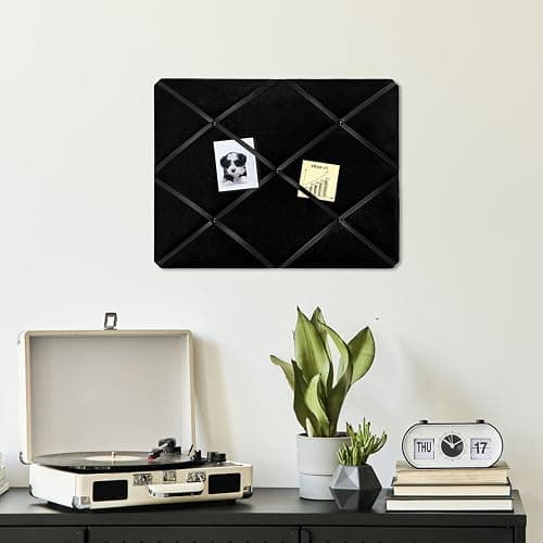 Aitakatta Black Fabric Memo Bulletin Board, 23.6x17.7 inches Velvet Pin Board for Wall, Vision Board Message Board Cork Board with Criss-Cross Ribbons for Home Office School Wall Decor(BK Velvet,4560) thumbnail 2