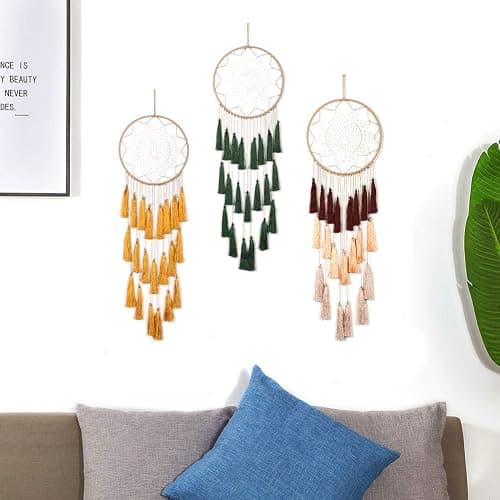 Artilady Macrame Dream Catchers for Bedroom - Tassel Wall Hanging Handmade Dreamcatchers Home Decor with Tassel Feather Ornament Craft Blessing Gift (Dark Green) thumbnail 7