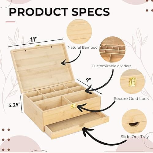 Baby Keepsake Box with 5 Additional Memory Items – Bamboo Memory Box for Baby Girls & Boys – Handprint Kit, Milestone Discs, Photo Corners, Glass Vials, Burlap Bag thumbnail 2