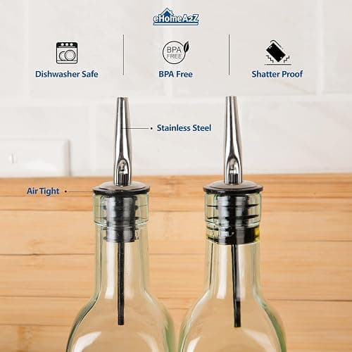 EHOMEA2Z Italian Glass Olive Oil Dispenser Bottle - 16 Oz, Oil and Vinegar Cruet with Stainless Steel Spout for Kitchen, Slight Green Tint (1, 473ml) thumbnail 7
