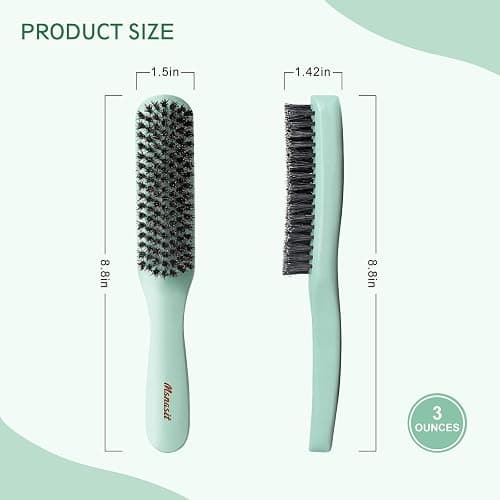 Slick Back Hair Brush, Professional Edge Control Brush, Middle Softness Boar Bristle Wooden Handle Hairbrush Smoothing Frizz & Flyaways, Natural Wood Comb for Thin and Fine Hair (Green) thumbnail 7