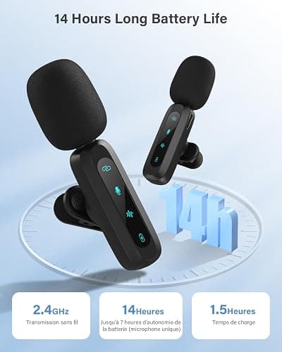 WARM BOX Microphone de Lavalier sans Fil pour iPhone,iPad,téléphone Android,2-Pack Mini Microphone avec réduction du Bruit, appairage Automatique,sourdine et réverbération pour thumbnail 5