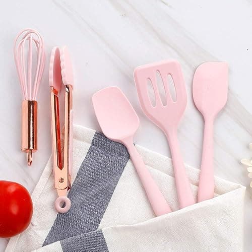 Collfa Rose Gold And Pink Kitchen Utensil Small Five-Piece Set Mini Silicone Kids Kitchen Tools Whisk Spatula Tongs Spoon And Slotted Spatula(Kids Baking Supplies) thumbnail 8