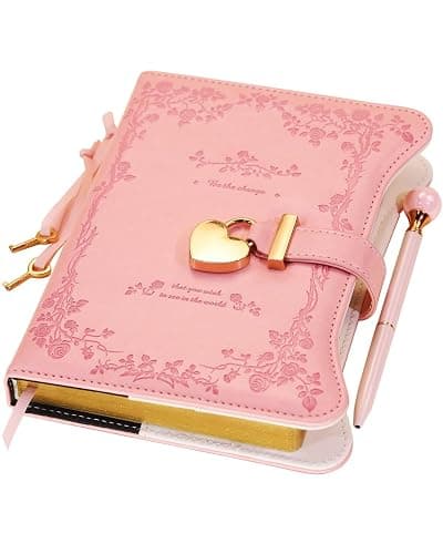 Hoci Poci Diary with Lock and Keys for Girls Gift Ideas, 360 Gold Edged Pages Journal for Women, B6 Refillable Notebook for Writing with Pen and Bookmark (Garden Pink) - Image 1