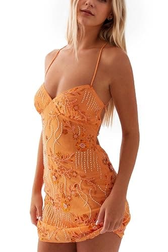 Fameetor Women Sequin Mini Dress Sleeveless Deep V Neck Backless Sparkly Glitter Rhinestone Beaded Party Y2K Cami Dresses - Image 1