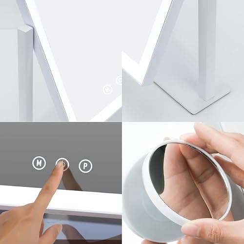 ViKert Lighted Makeup Mirror, Hollywood Vanity Mirror with 5X Magnification Mirror, 360°Rotation Touch Control, 3 Color Lighting for Desks Bedroom Dressing Room, Large thumbnail 5